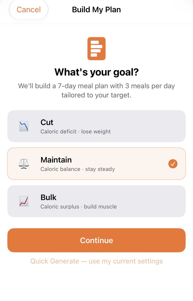 ForkCast Build My Plan goal screen